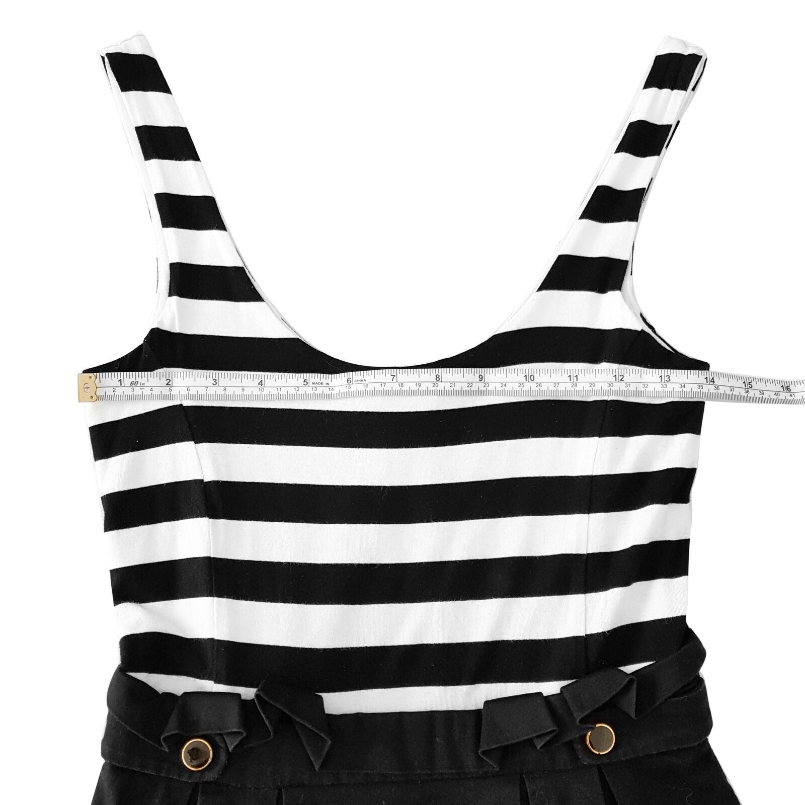 FOREVER NEW Casual Black & White Striped Women's Sleeveless A-Line Dress Button