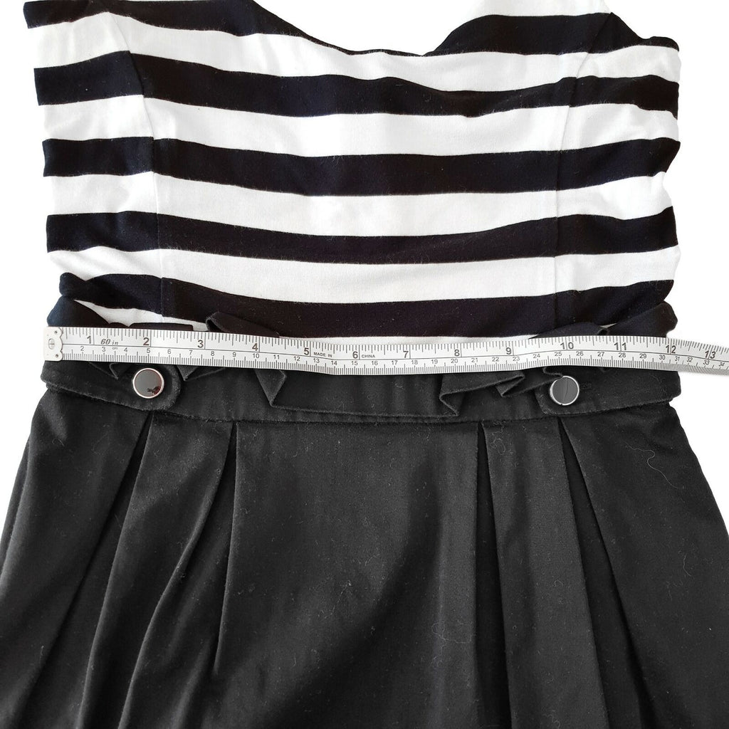 FOREVER NEW Casual Black & White Striped Women's Sleeveless A-Line Dress Button