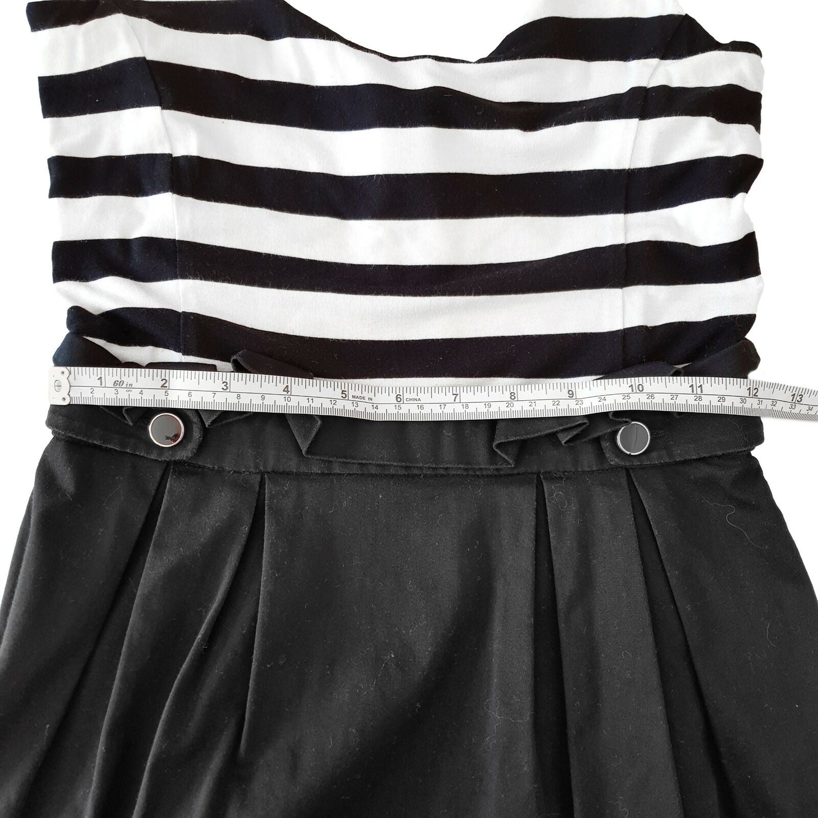 FOREVER NEW Casual Black & White Striped Women's Sleeveless A-Line Dress Button