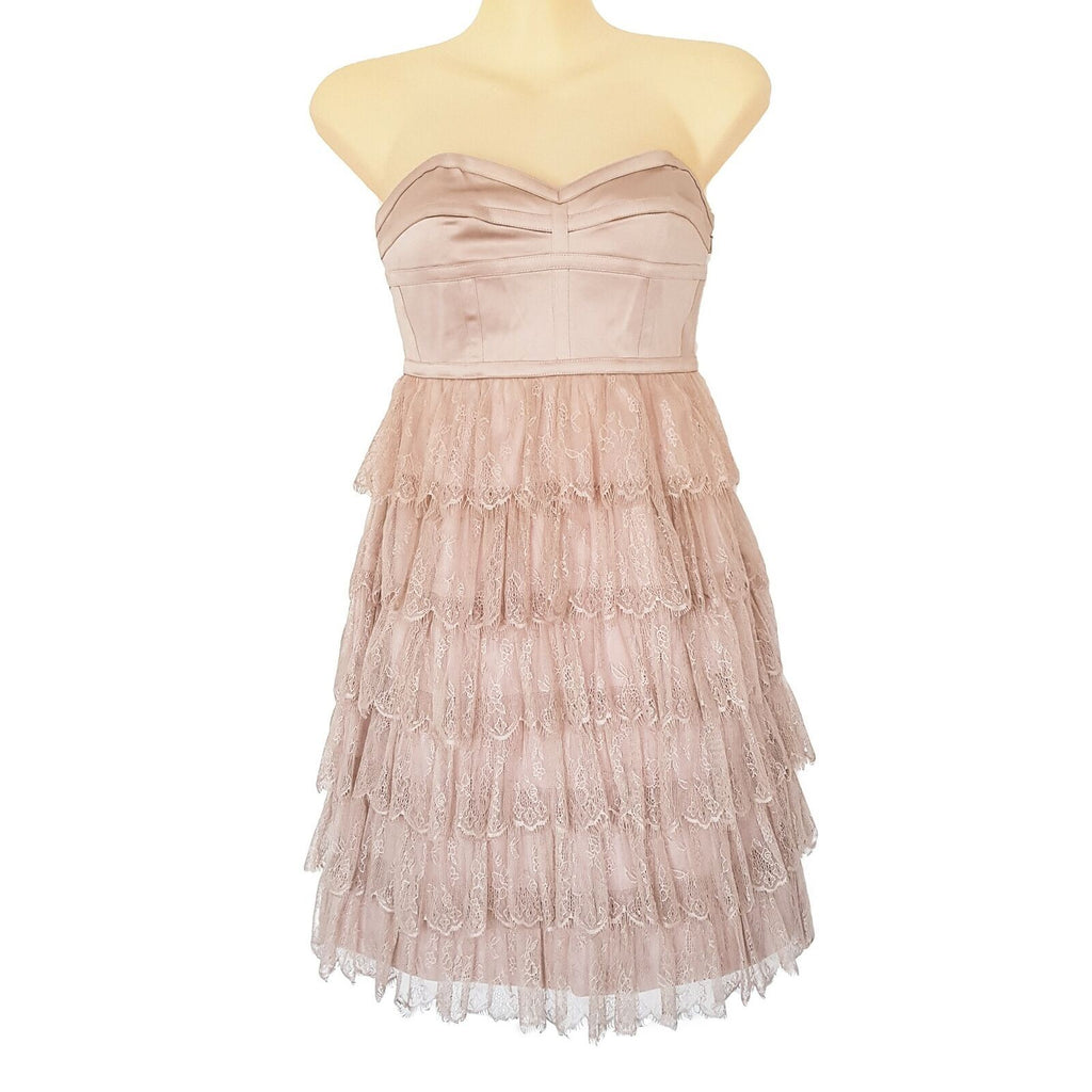 FOREVER NEW Beige Nude Lace Strapless A-Line Dress Layered Formal Cocktail Party