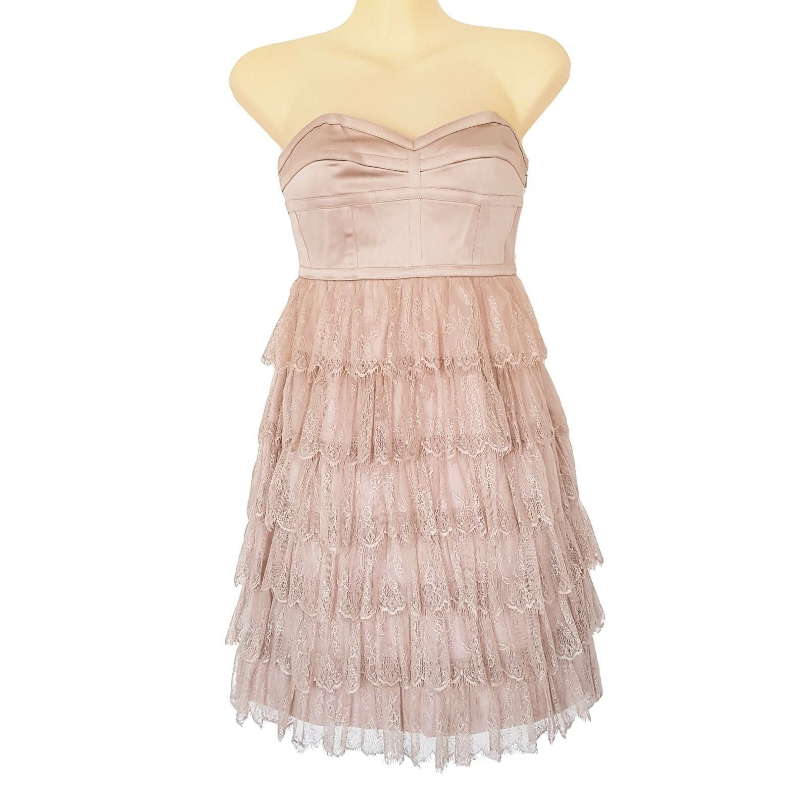 FOREVER NEW Beige Nude Lace Strapless A-Line Dress Layered Formal Cocktail Party