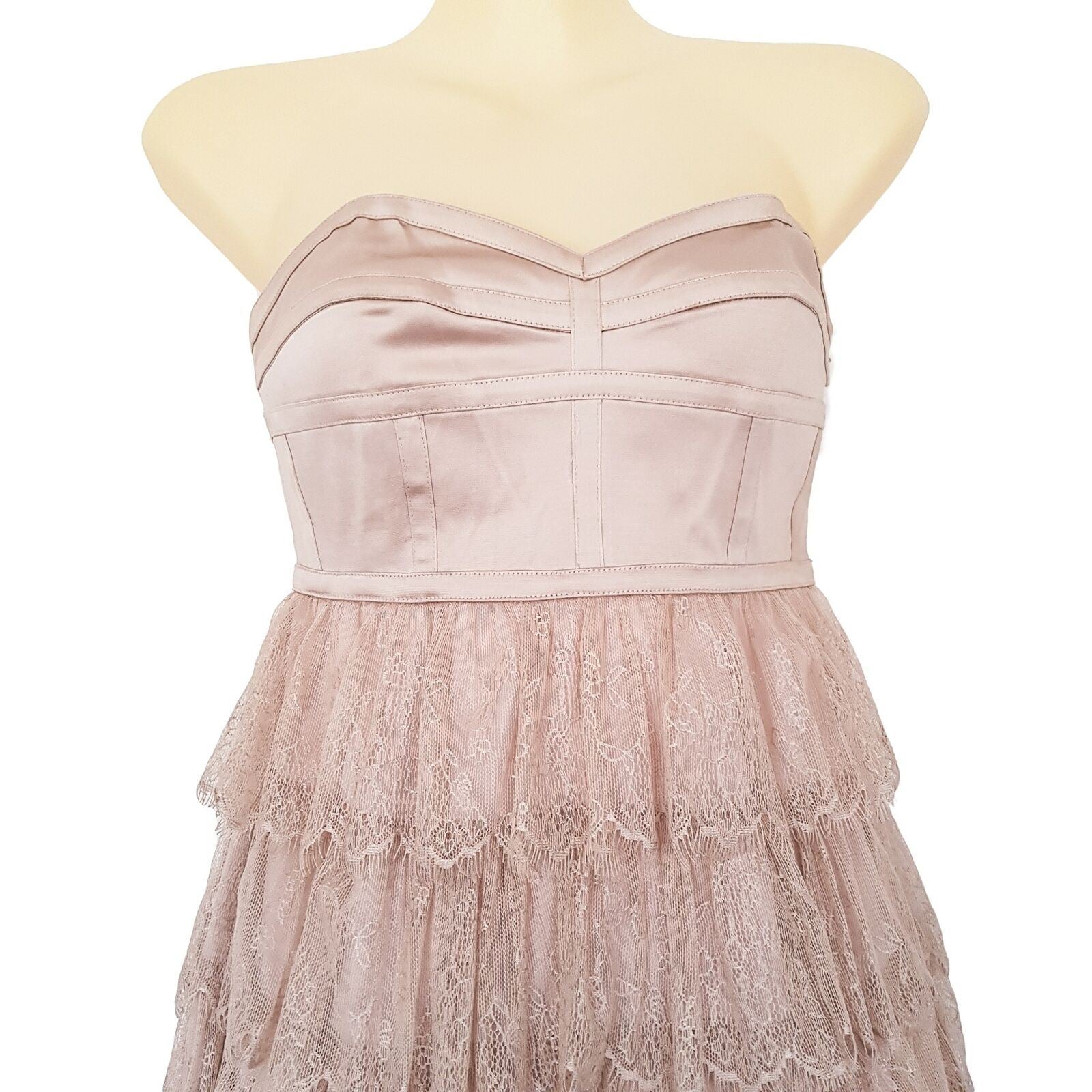 FOREVER NEW Beige Nude Lace Strapless A-Line Dress Layered Formal Cocktail Party