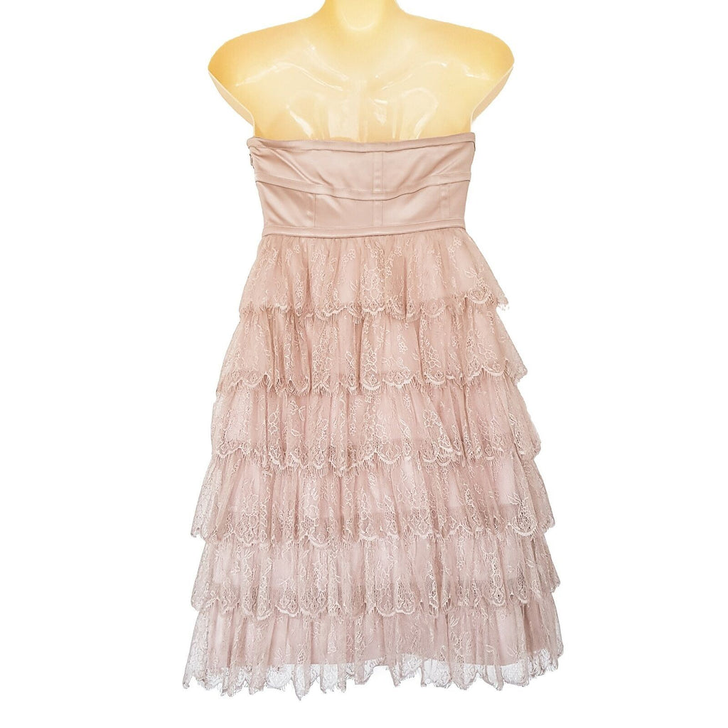 FOREVER NEW Beige Nude Lace Strapless A-Line Dress Layered Formal Cocktail Party