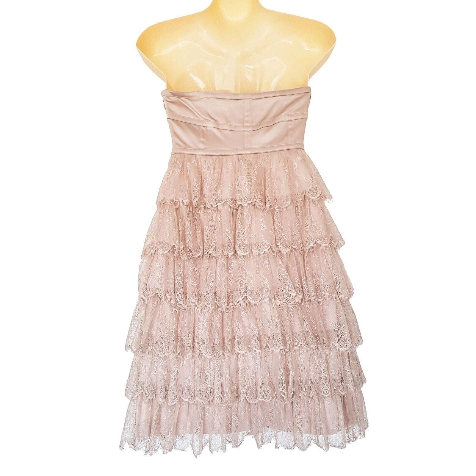 FOREVER NEW Beige Nude Lace Strapless A-Line Dress Layered Formal Cocktail Party
