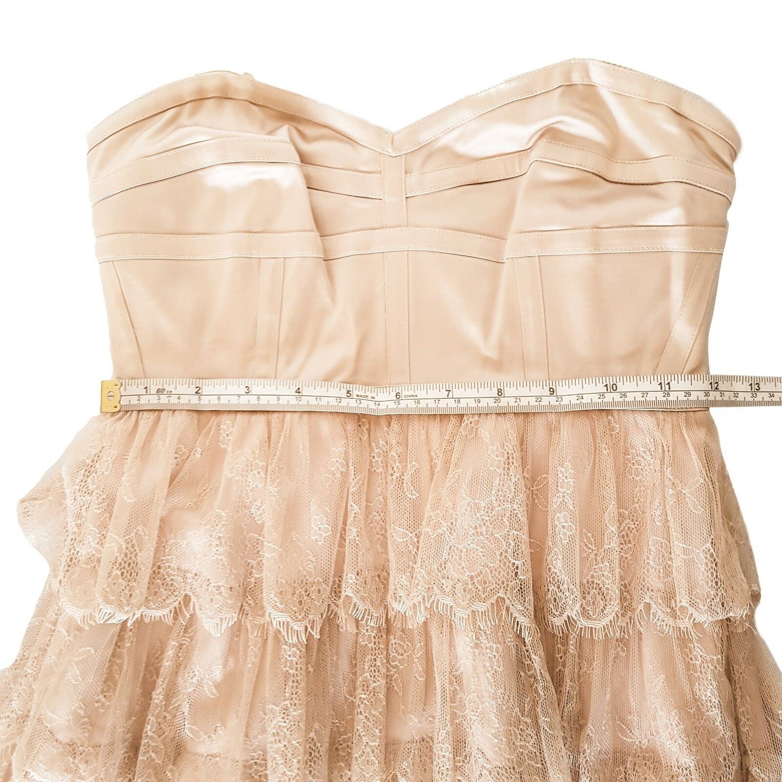 FOREVER NEW Beige Nude Lace Strapless A-Line Dress Layered Formal Cocktail Party