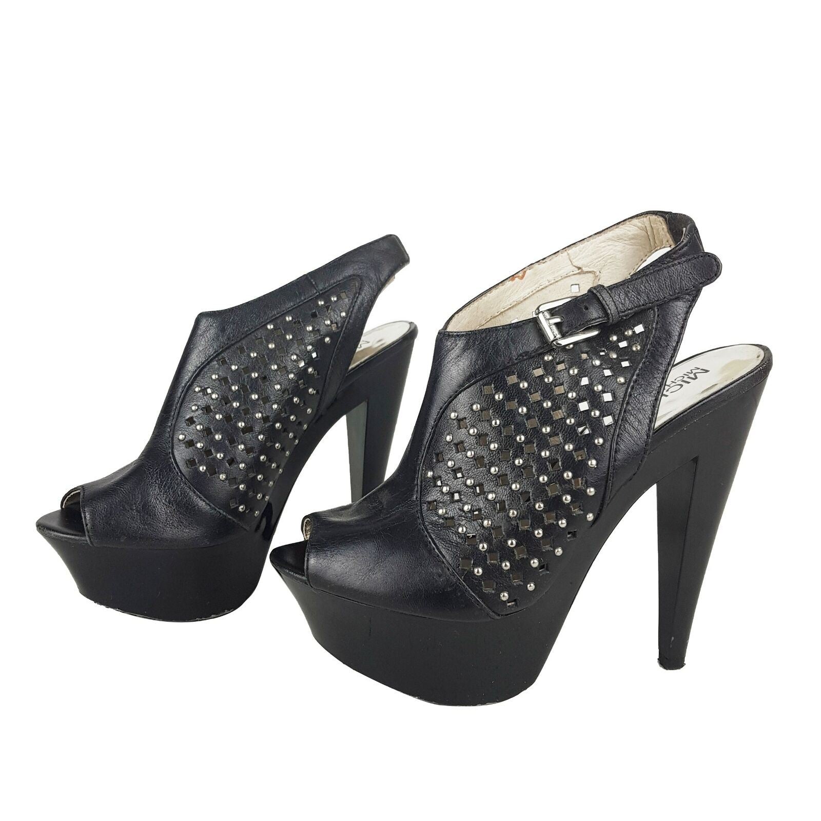 MICHAEL KORS Black Peep Toe Studs Women's High Heels Platform Sandals Size 5M