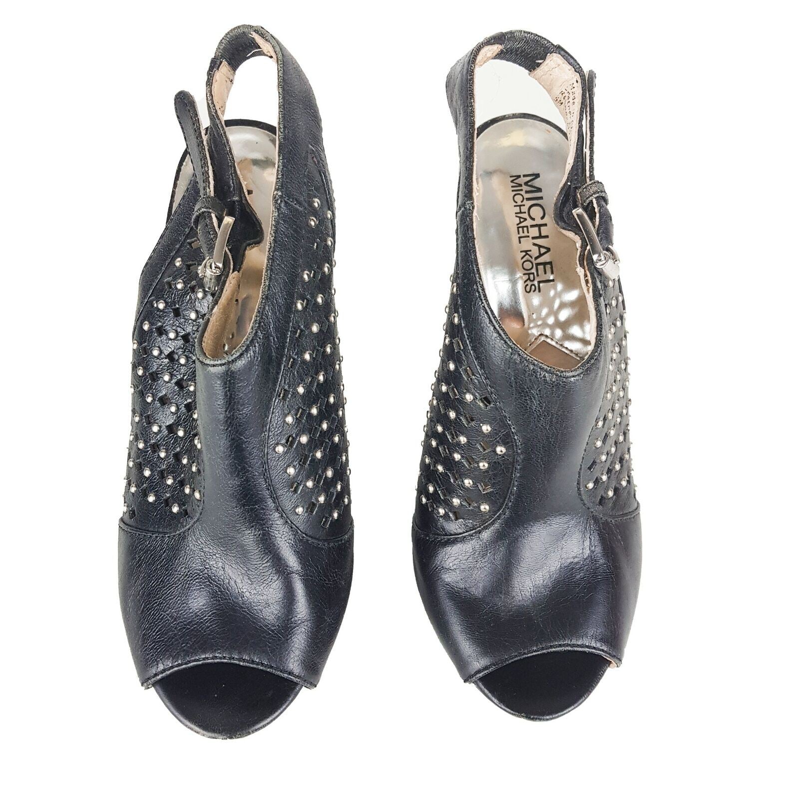 MICHAEL KORS Black Peep Toe Studs Women's High Heels Platform Sandals Size 5M