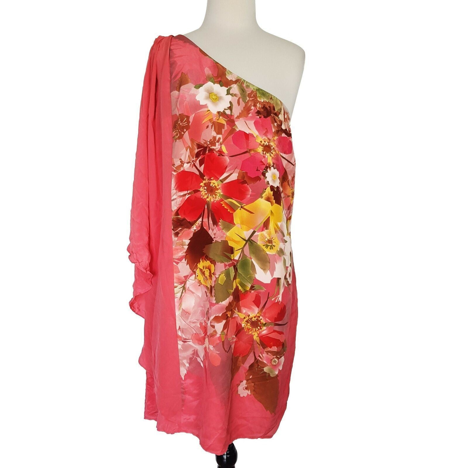 BELLE BY OASIS One Shoulder Floral Print Silky Kaftan Chiffon Dress Size 18 NWT