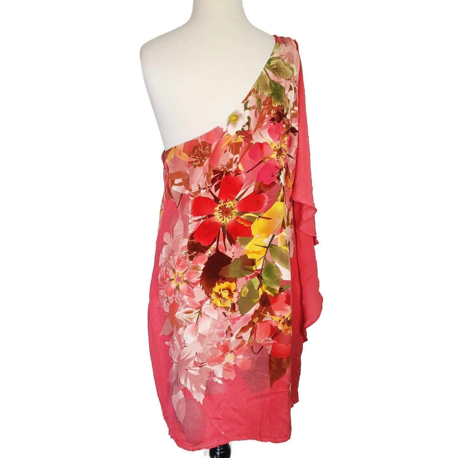 BELLE BY OASIS One Shoulder Floral Print Silky Kaftan Chiffon Dress Size 18 NWT