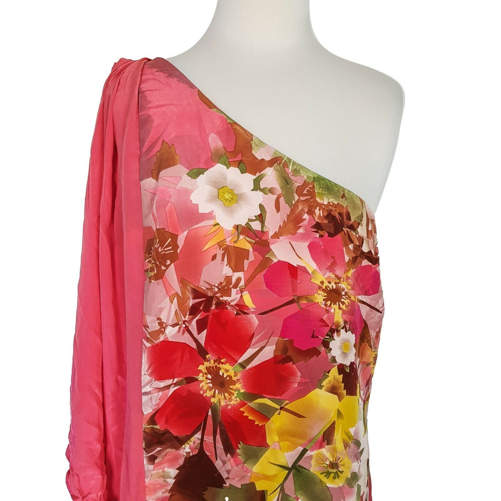 BELLE BY OASIS One Shoulder Floral Print Silky Kaftan Chiffon Dress Size 18 NWT