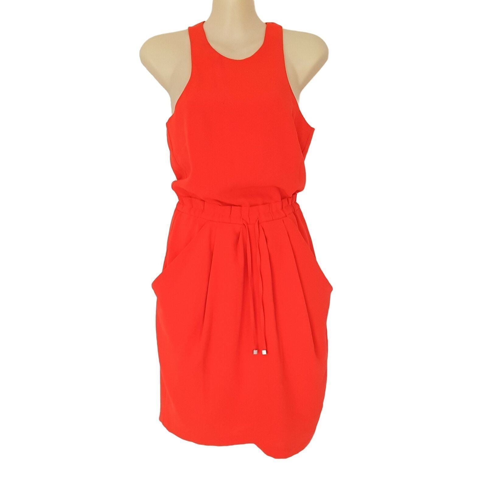 Sheike Bright Fluoro Orange Halter Sheath Dress Summer Party Cocktail Size 6 XS