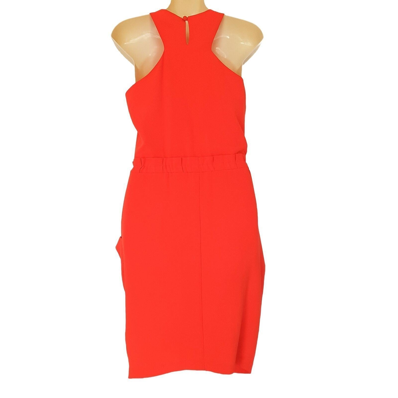 Sheike Bright Fluoro Orange Halter Sheath Dress Summer Party Cocktail Size 6 XS