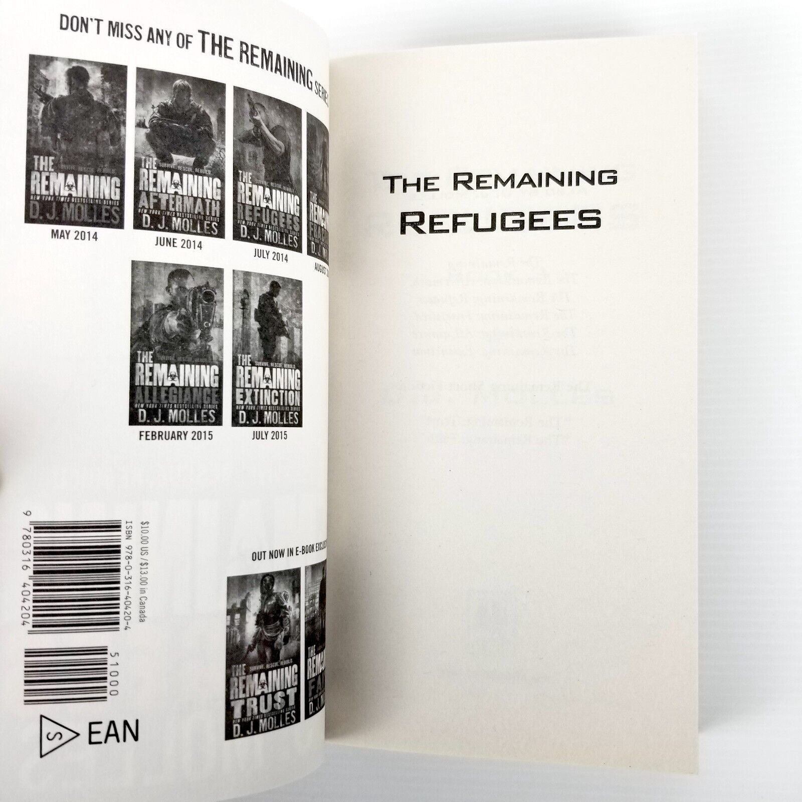 The Remaining: Refugees by D J Molles (Paperback / Softback, 2014) Action Novel