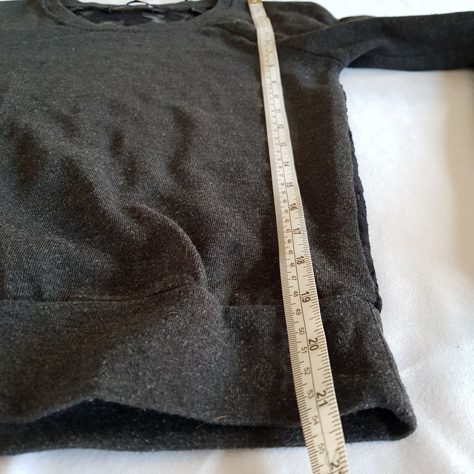 GIRL XPRESS Dark Grey Sheer Floral Lace Back Women's Long Sleeve Sweater Petite