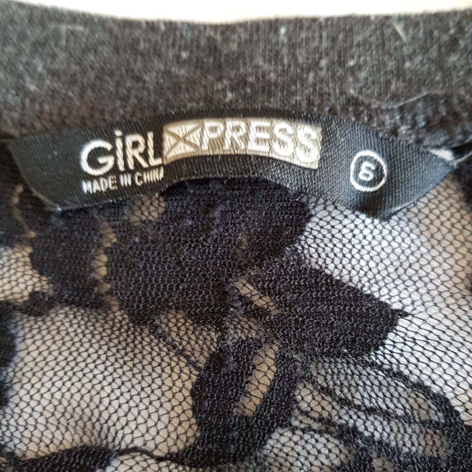 GIRL XPRESS Dark Grey Sheer Floral Lace Back Women's Long Sleeve Sweater Petite