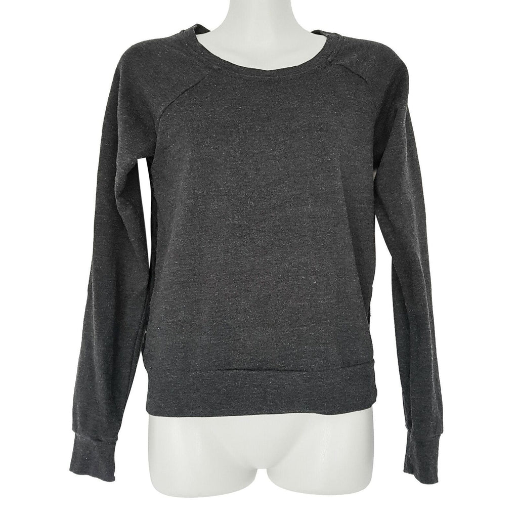 GIRL XPRESS Dark Grey Sheer Floral Lace Back Women's Long Sleeve Sweater Petite