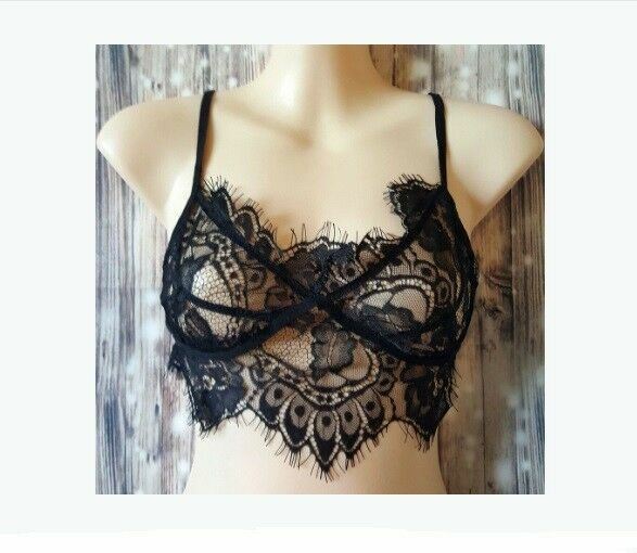 2pc Black Lace Sexy See-Through Bra Panties Lingerie Women Intimate Underwear