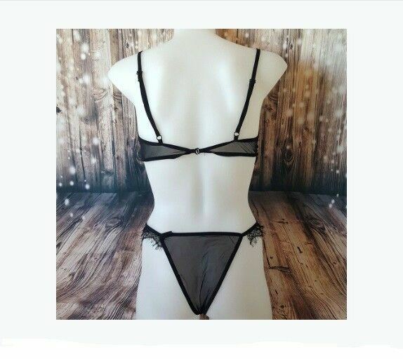 2pc Black Lace Sexy See-Through Bra Panties Lingerie Women Intimate Underwear