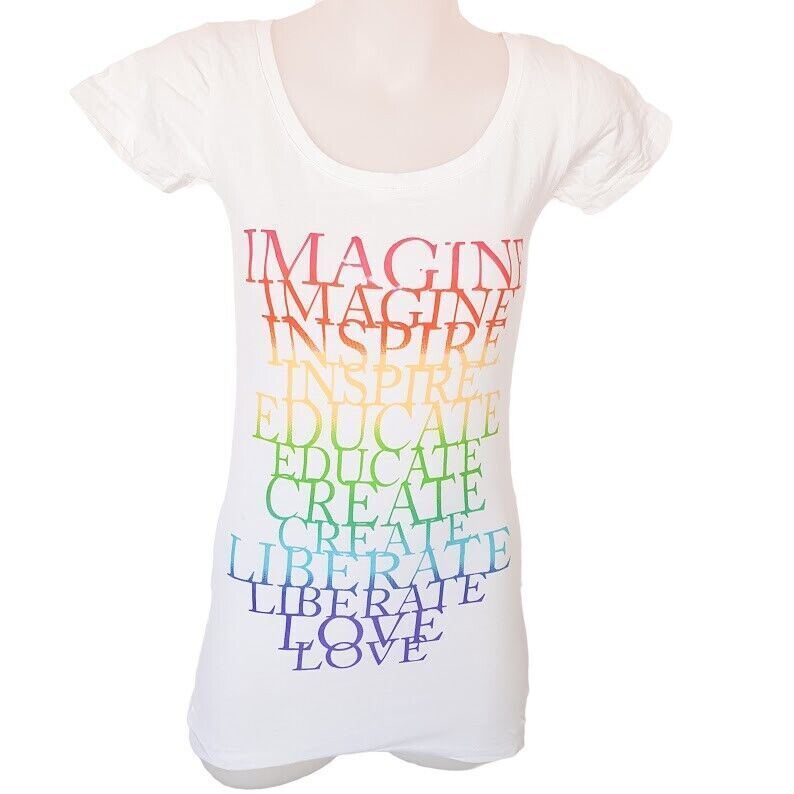 PRETTY BIRD White Short Sleeves Motivational Imagine Inspire T-Shirt Ladies Tee