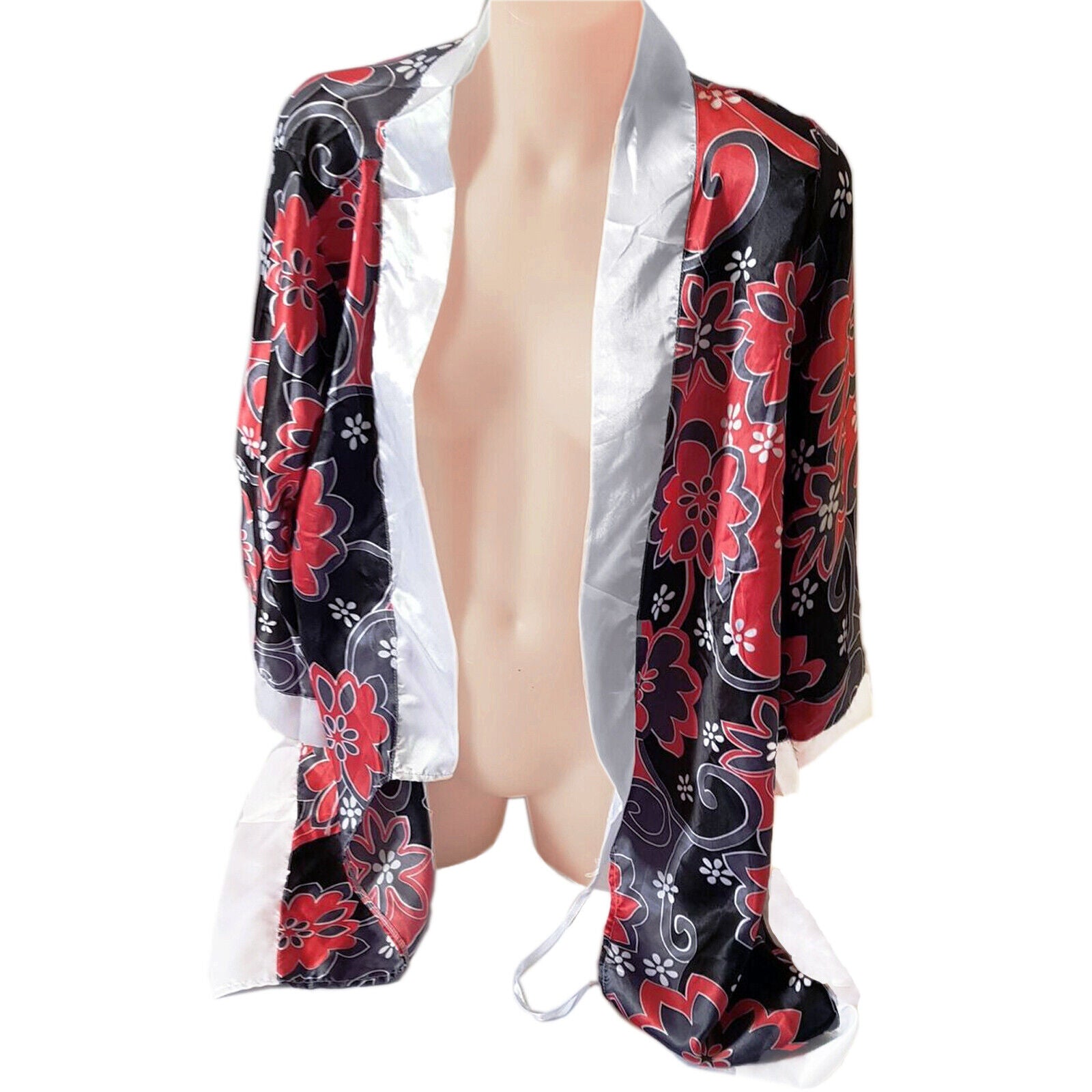 Red-Black Floral Japanese Bathrobe Dressing Morning Gown Ladies Sexy Lingerie
