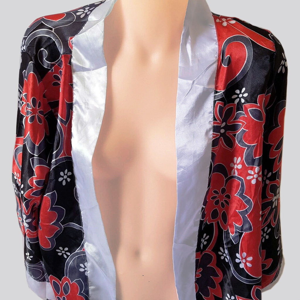 Red-Black Floral Japanese Bathrobe Dressing Morning Gown Ladies Sexy Lingerie