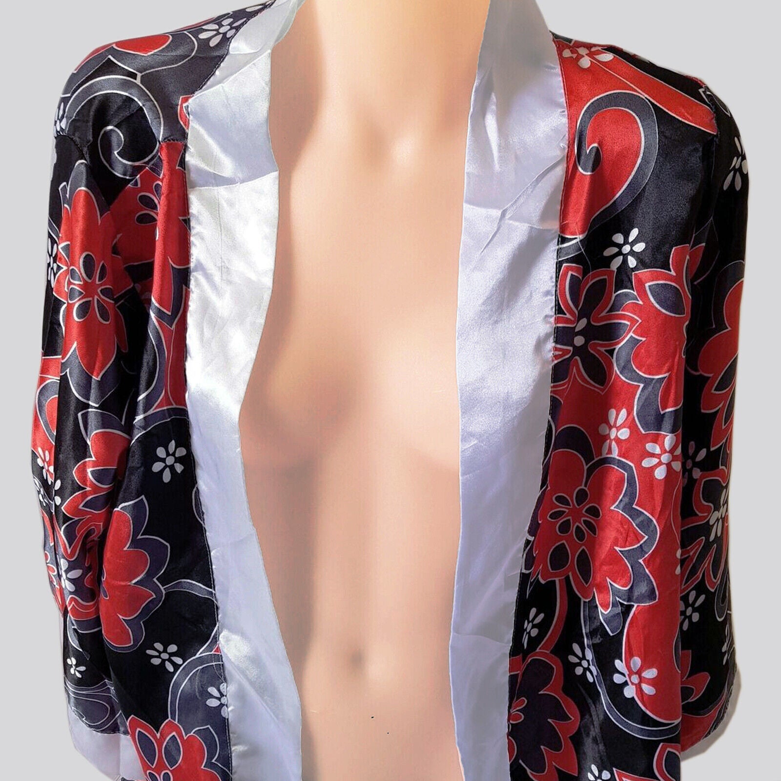 Red-Black Floral Japanese Bathrobe Dressing Morning Gown Ladies Sexy Lingerie