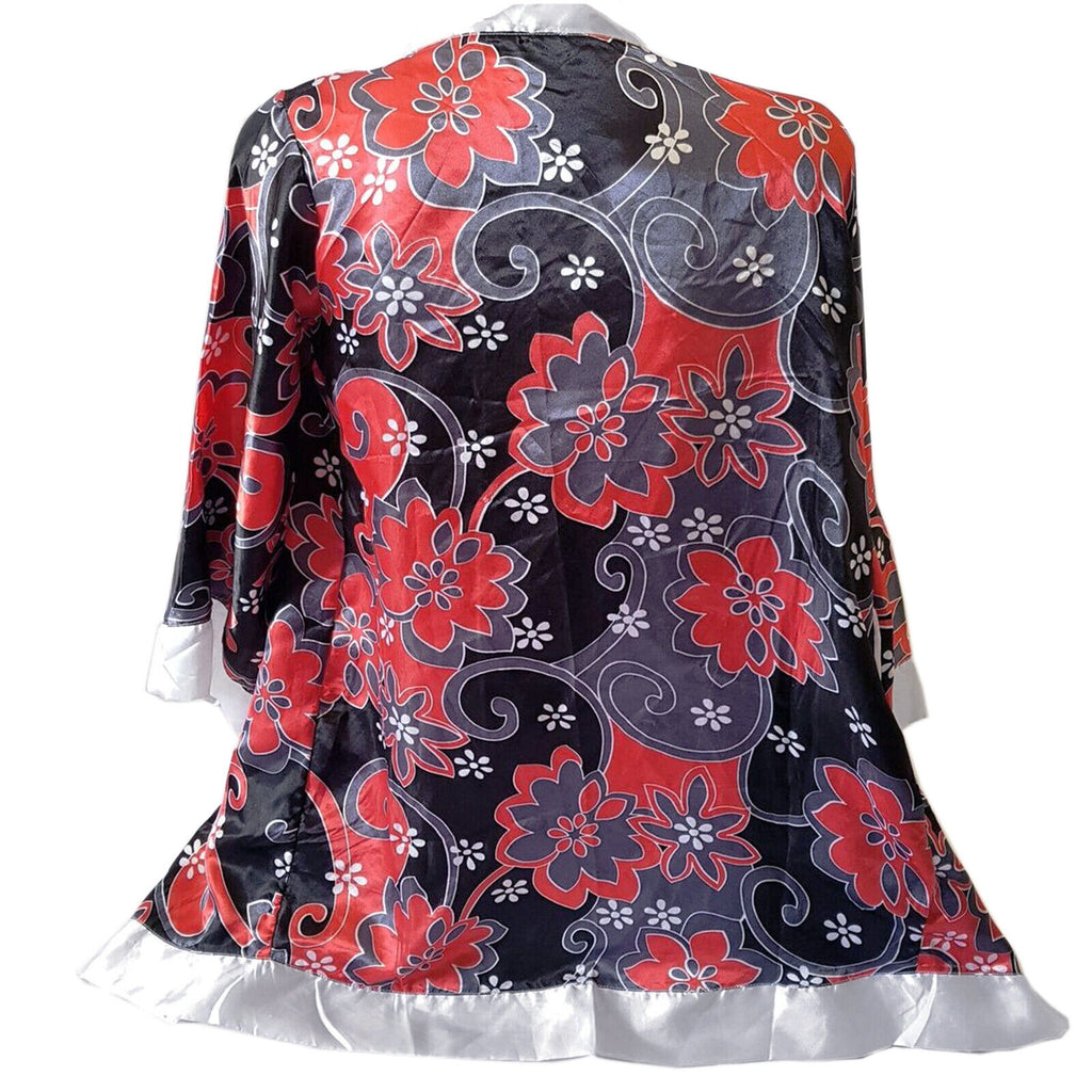 Red-Black Floral Japanese Bathrobe Dressing Morning Gown Ladies Sexy Lingerie
