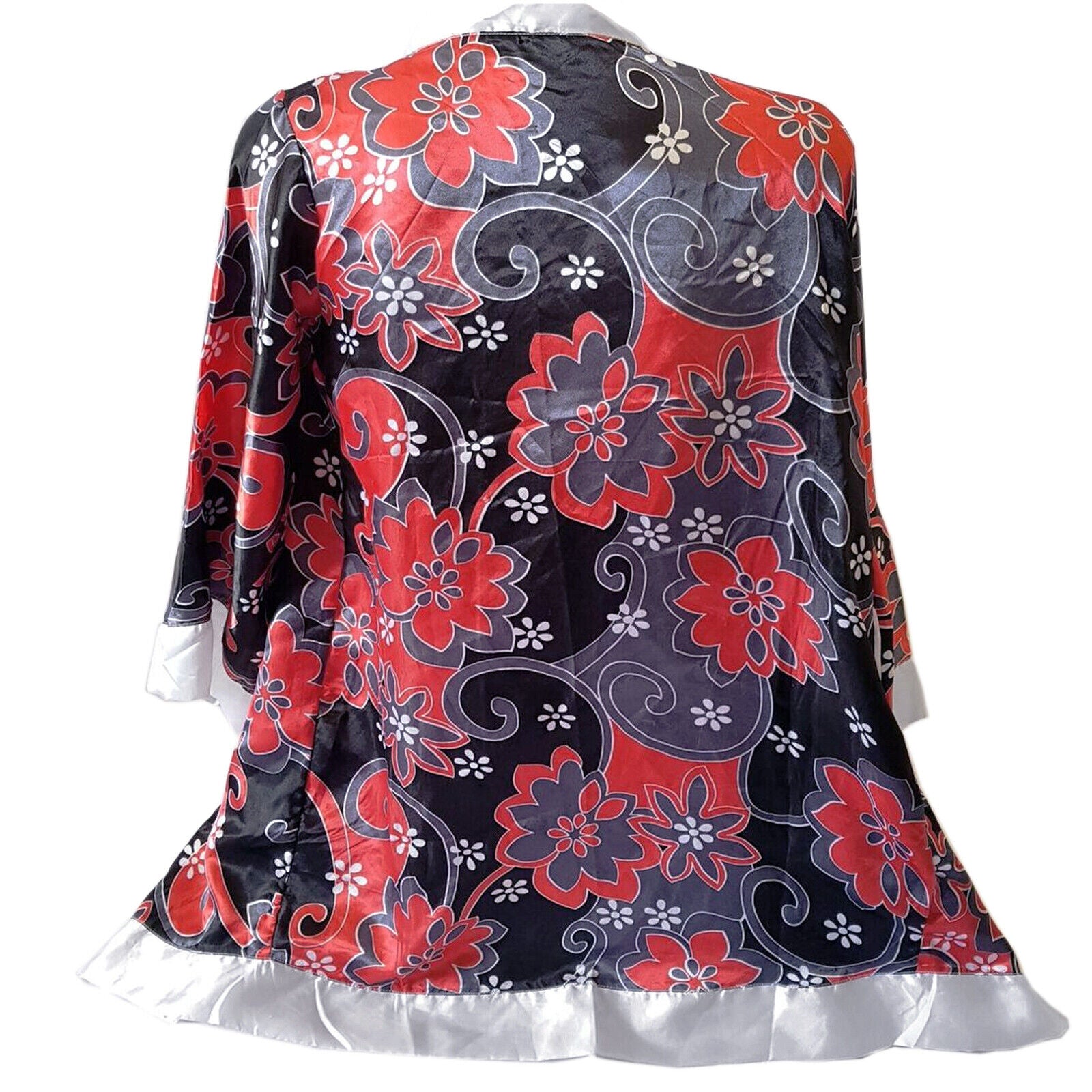 Red-Black Floral Japanese Bathrobe Dressing Morning Gown Ladies Sexy Lingerie