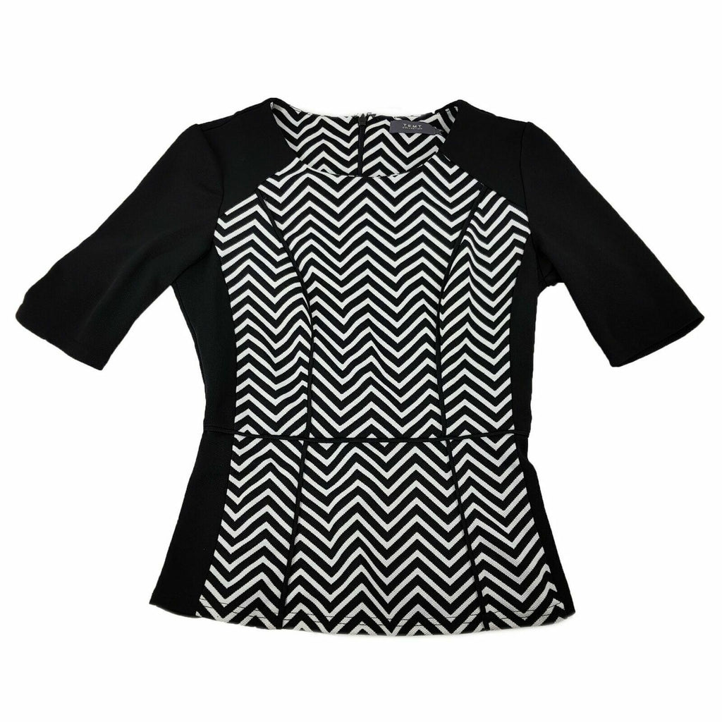 TEMT Black White Zigzag Print Women Business Office Work Wear Ladies Top Blouse