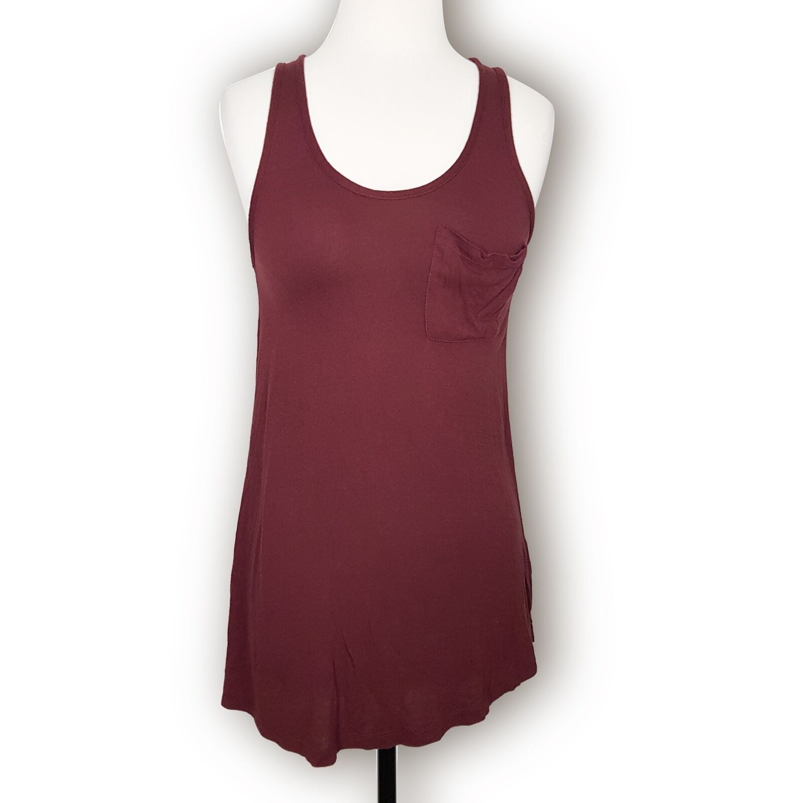 Miss Shop Casual Burgundy Maroon Red Sleeveless Womens Racerback Long Tank Top 8