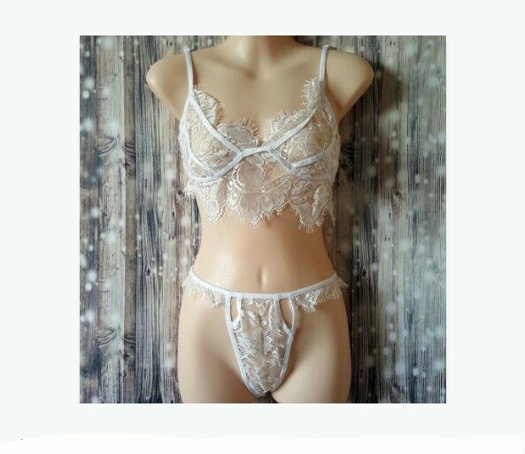 2pc White Lace Sexy See-Through Bra Panties Lingerie Women Intimate Underwear