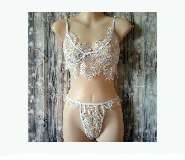 2pc White Lace Sexy See-Through Bra Panties Lingerie Women Intimate Underwear