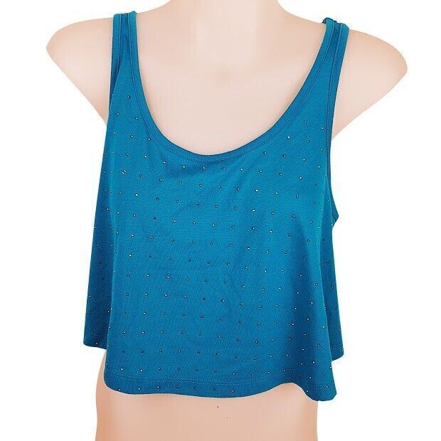 TEASEL Blue Sleeveless Sequined Blouse Crop Top Summer Beach Party Ladies Wear