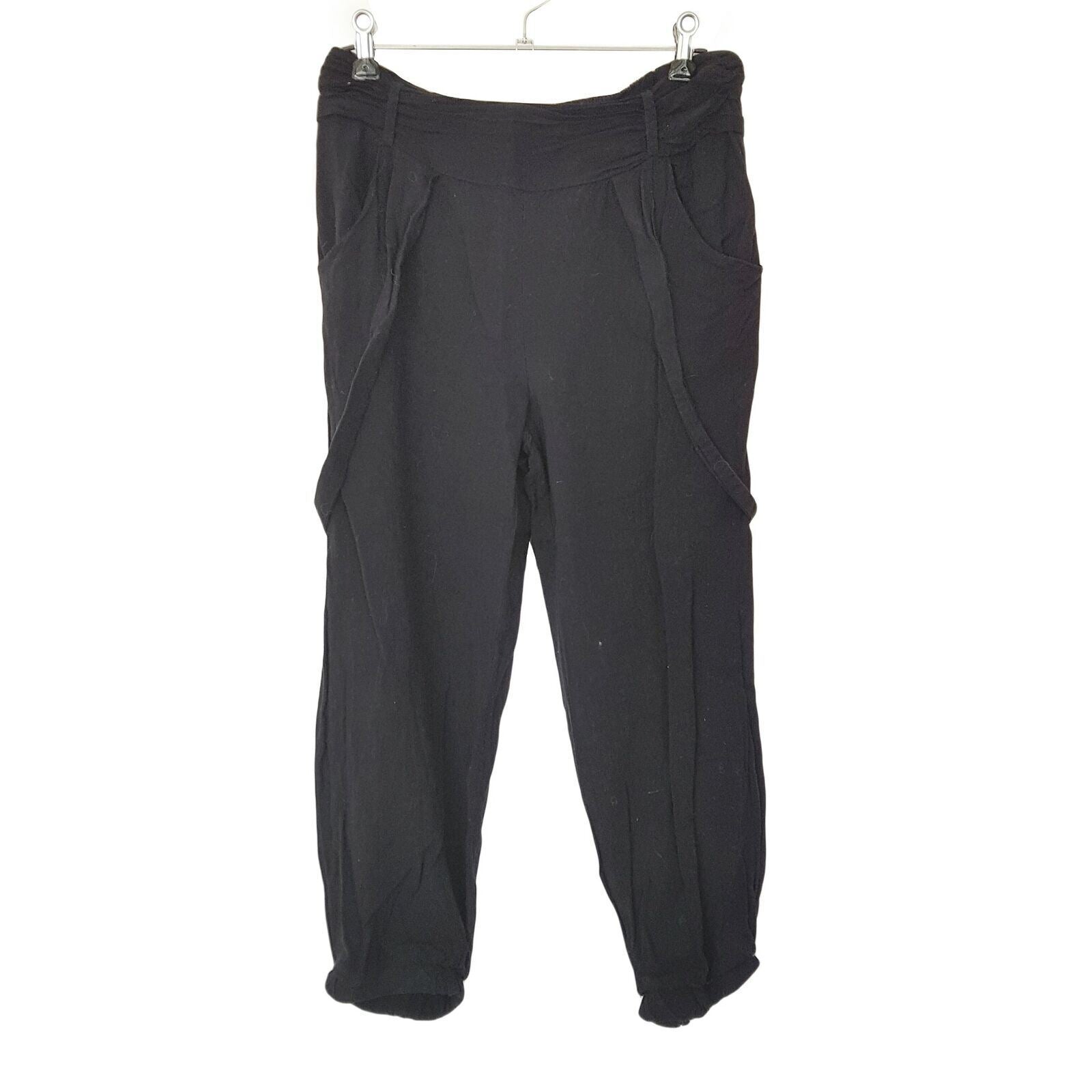 Angel Biba Black High Waist Women's Capri Tapered Pants With Elastic Waist Band