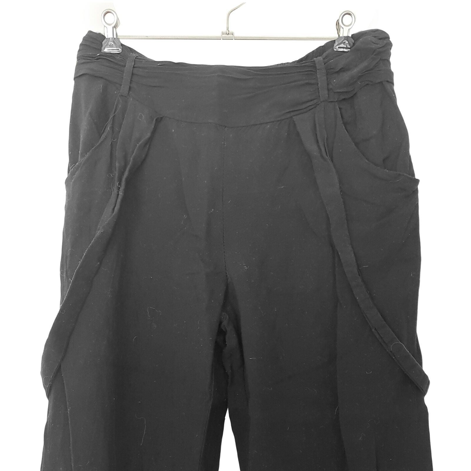 Angel Biba Black High Waist Women's Capri Tapered Pants With Elastic Waist Band