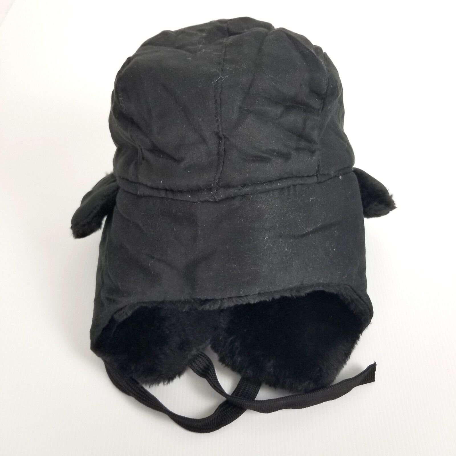 Black Ushanka Trapper Hat Star Badge Faux Fur Cossack Ear Flaps Russian Warm Cap