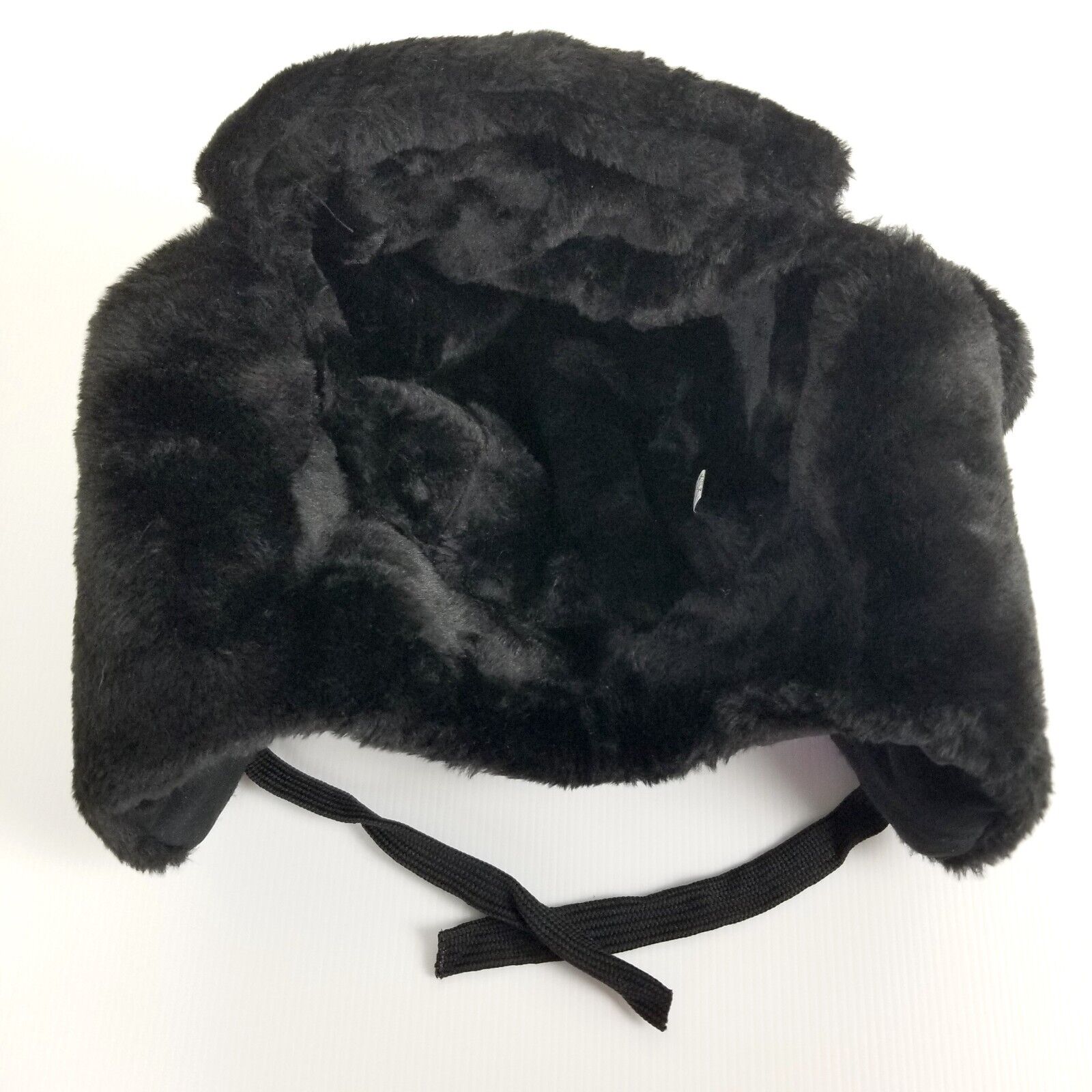 Black Ushanka Trapper Hat Star Badge Faux Fur Cossack Ear Flaps Russian Warm Cap