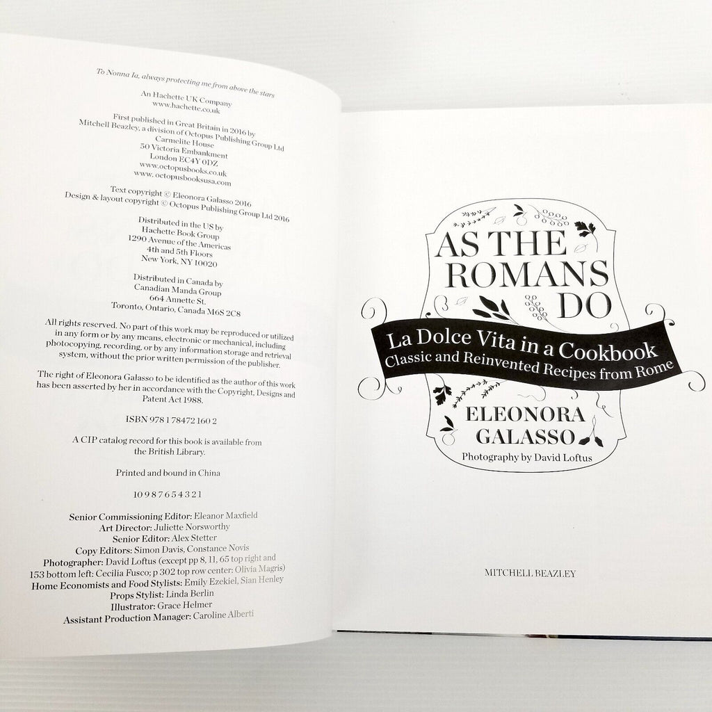 As the Romans Do Authentic & Reinvented Recipes Eleonora Gala Cookbook Hardcover