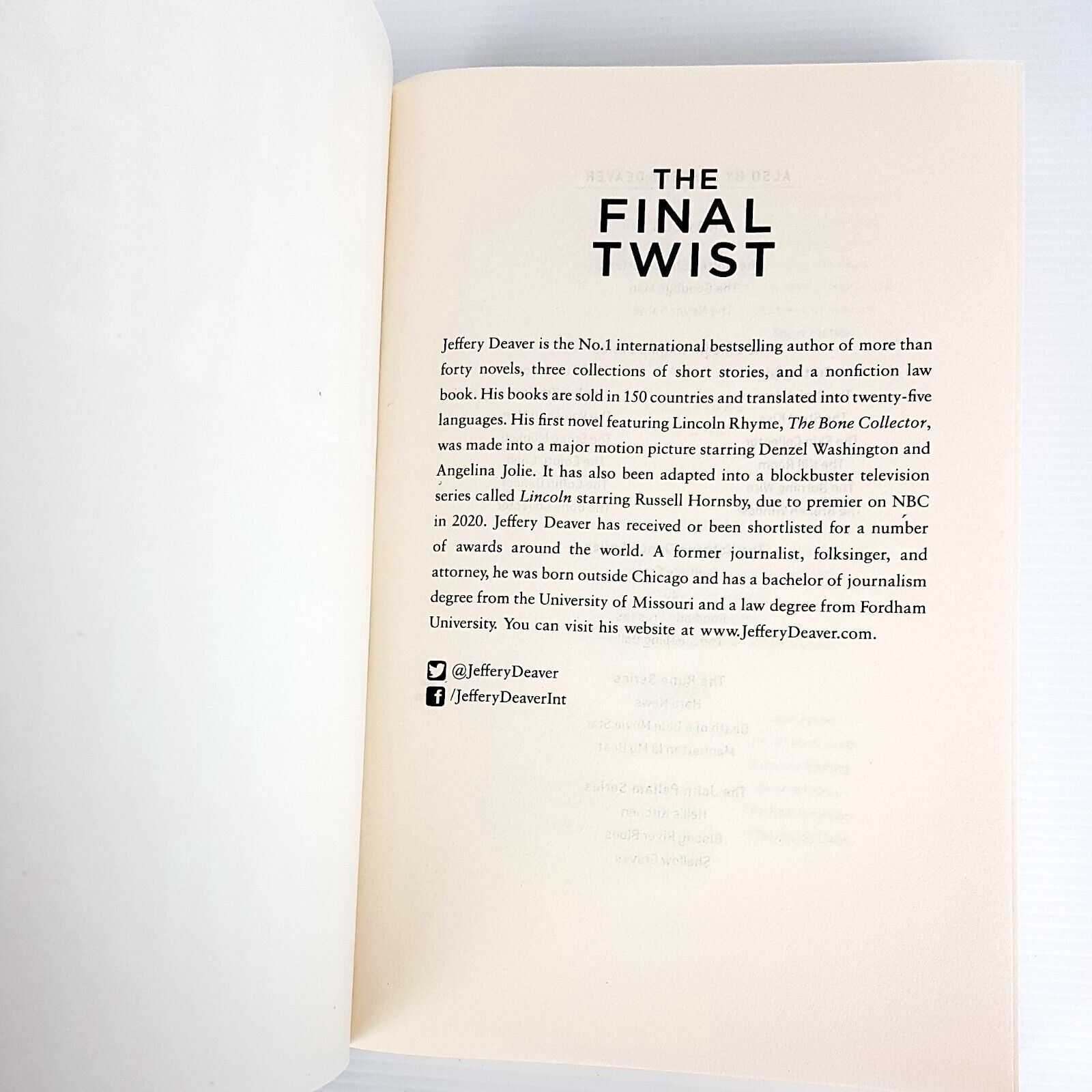 The Final Twist (Colter Shaw Thriller, Book 3) by Jeffery Deaver Paperback New