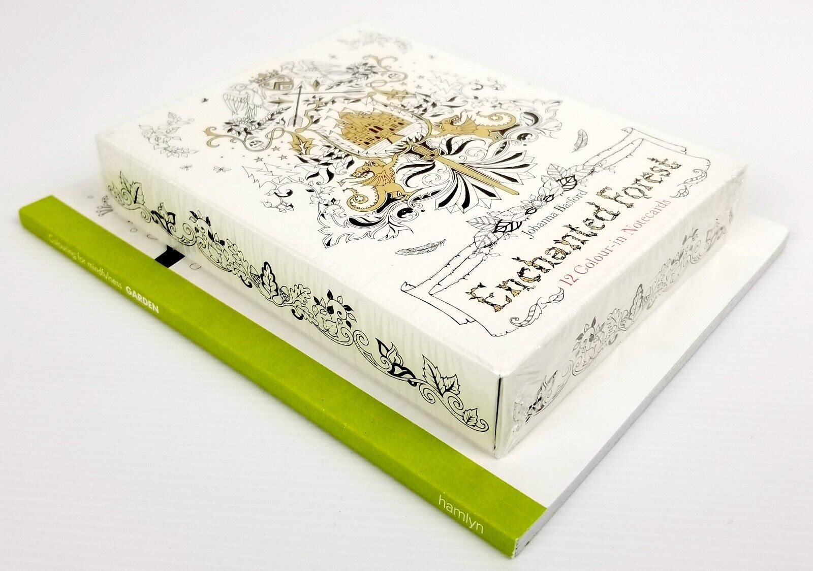 2pc: Garden Colouring Book & Enchanted Forest 12 Colour-In Notecards J. Basford