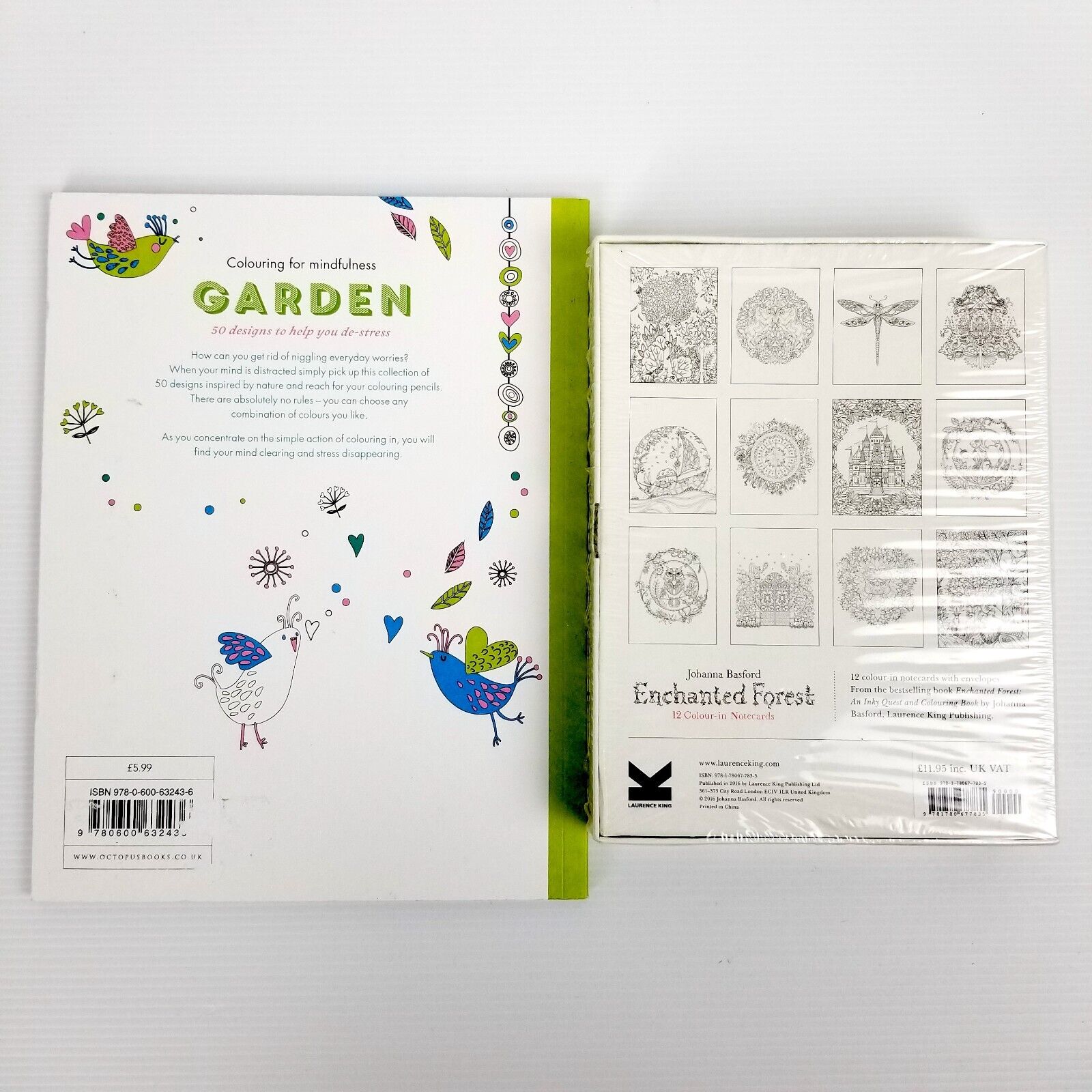 2pc: Garden Colouring Book & Enchanted Forest 12 Colour-In Notecards J. Basford