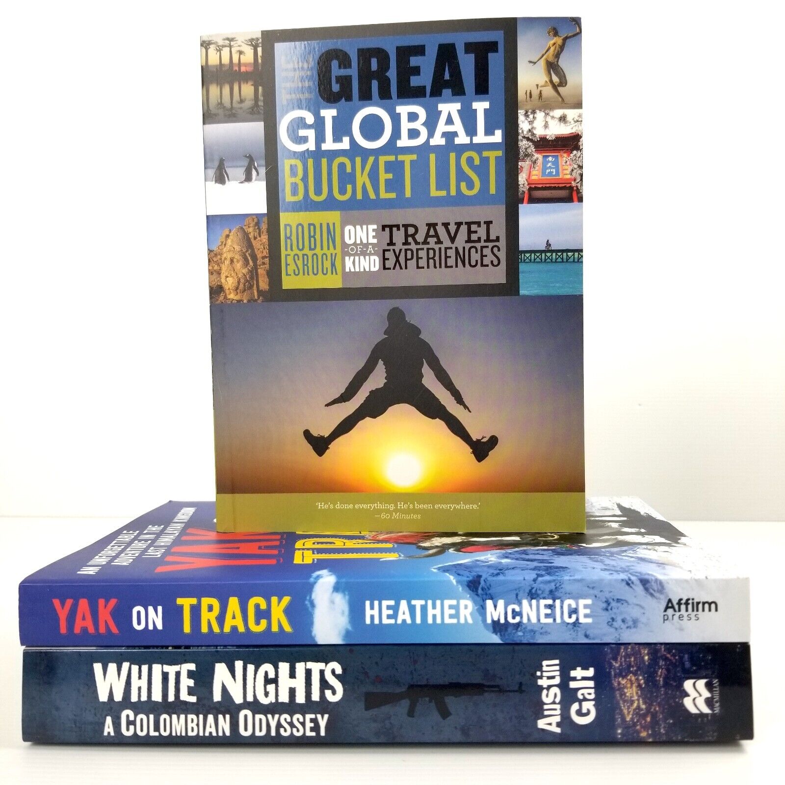 3x Travel Book Bundle: Great Global Bucket List, Yak on Track, White Nights, New