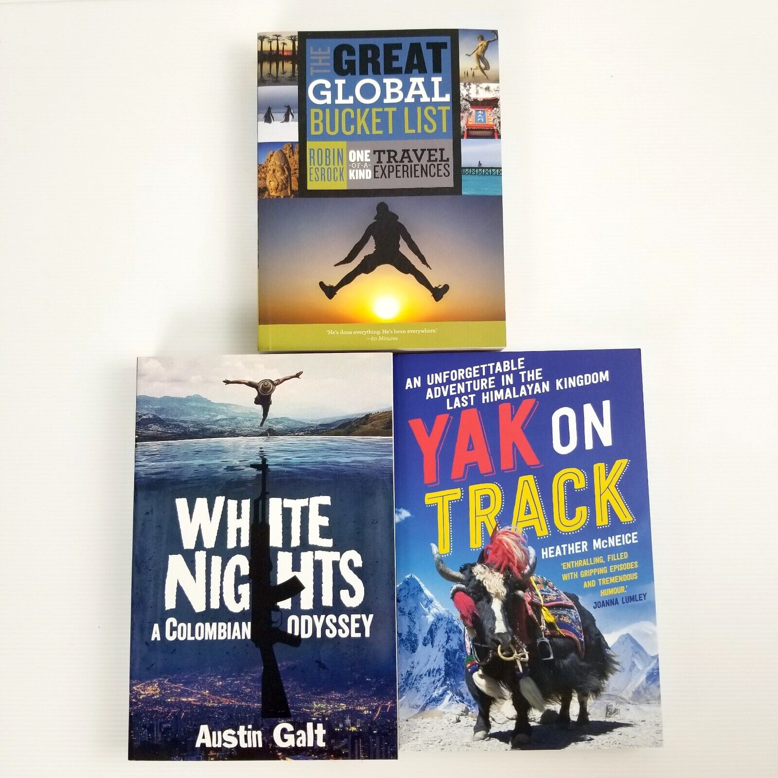 3x Travel Book Bundle: Great Global Bucket List, Yak on Track, White Nights, New