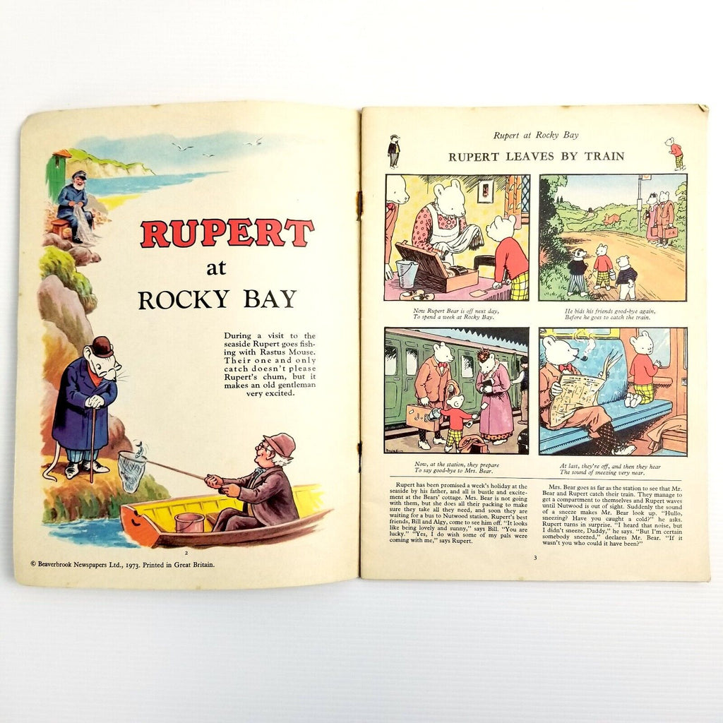 Vintage 1973 Rupert the Bear Adventure Book No. 2 Rocky Bay & Green Buzzer Comic