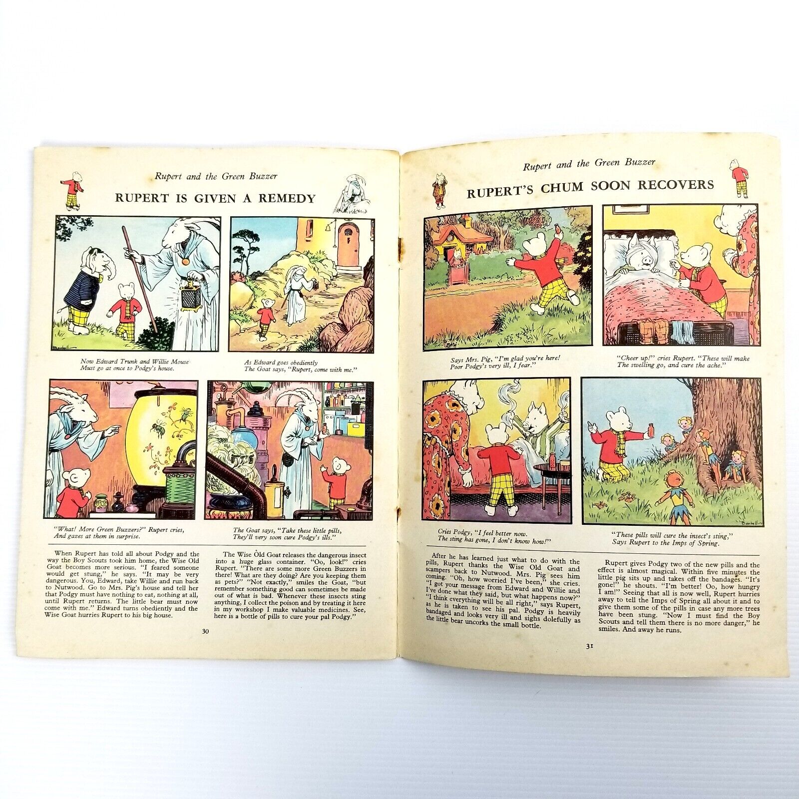 Vintage 1973 Rupert the Bear Adventure Book No. 2 Rocky Bay & Green Buzzer Comic