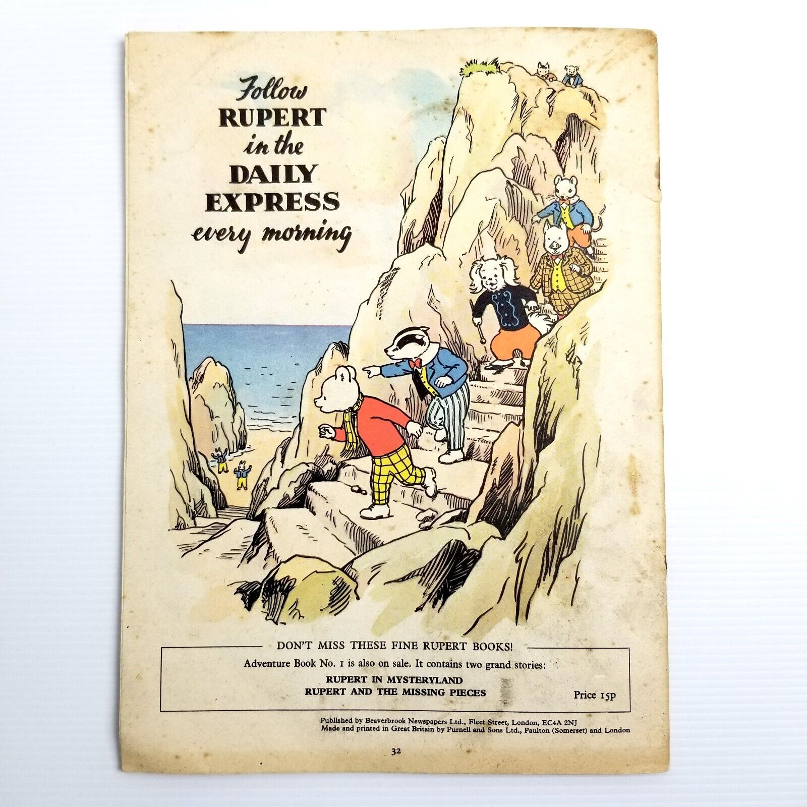Vintage 1973 Rupert the Bear Adventure Book No. 2 Rocky Bay & Green Buzzer Comic
