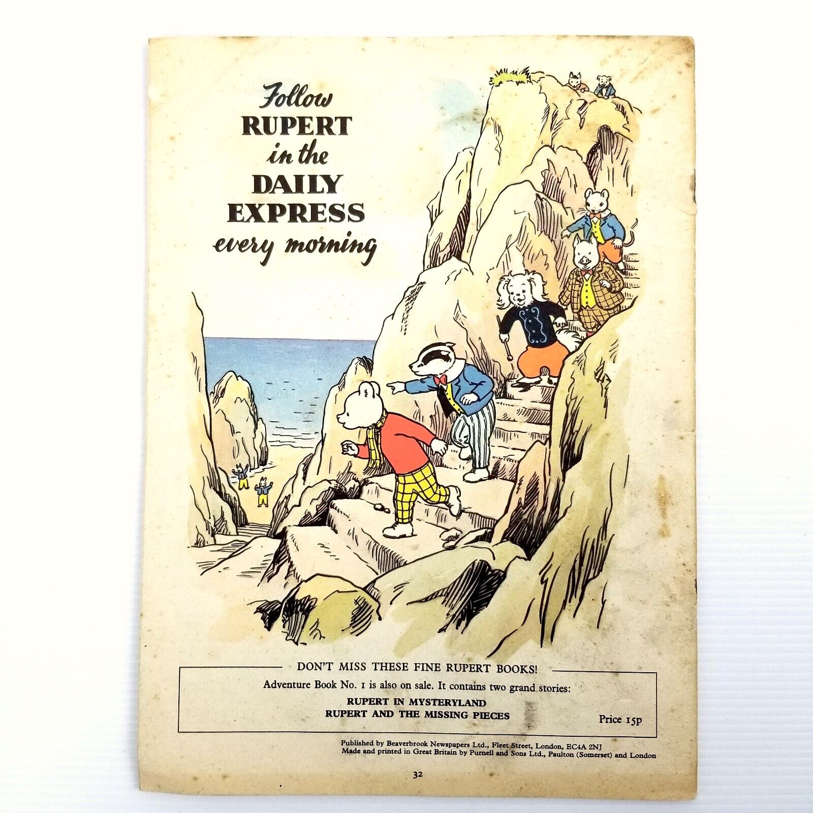 Vintage 1973 Rupert the Bear Adventure Book No. 2 Rocky Bay & Green Buzzer Comic