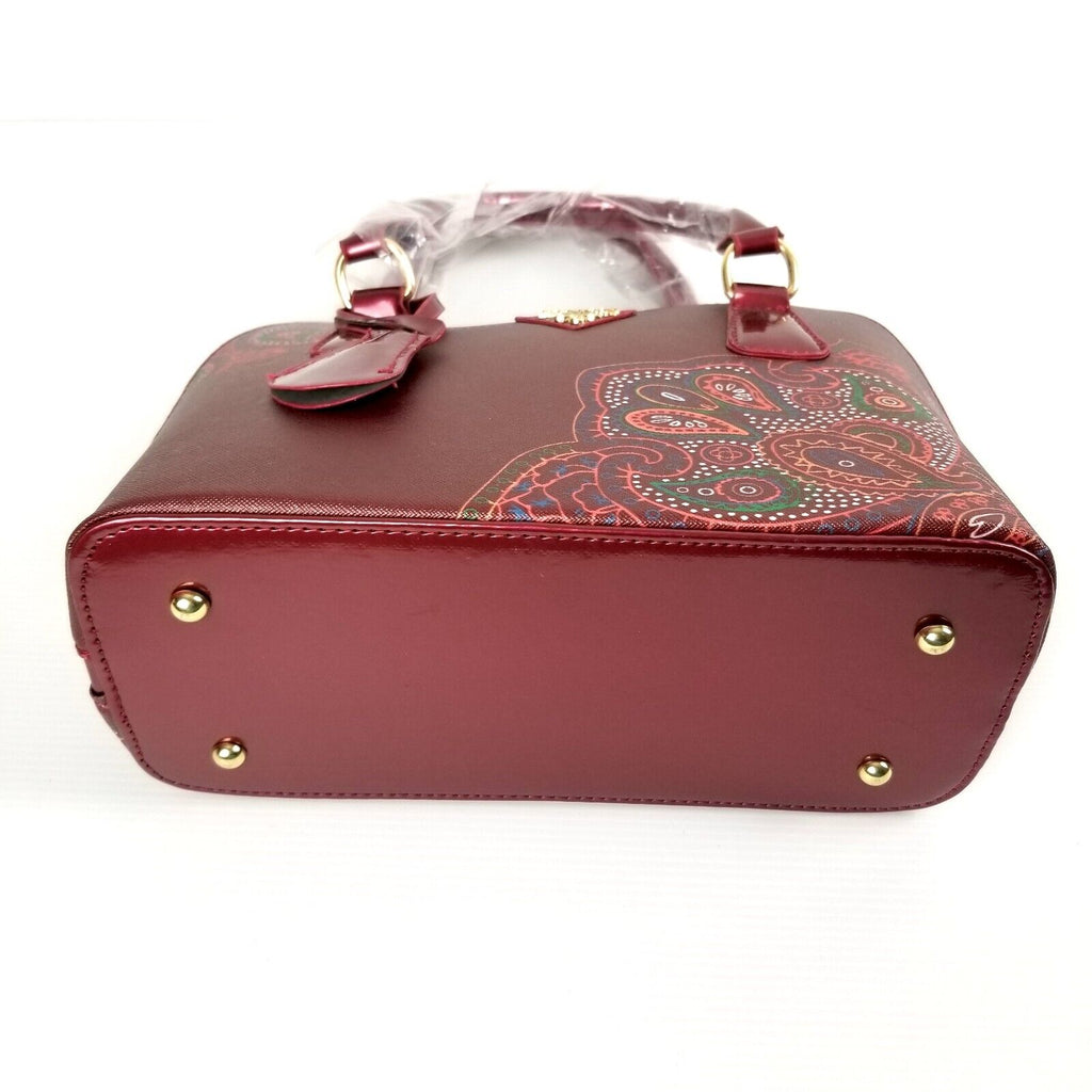 Cherry Red Floral Dotted Indigenous Design Luxury Handbag Purse Shoulder Bag New