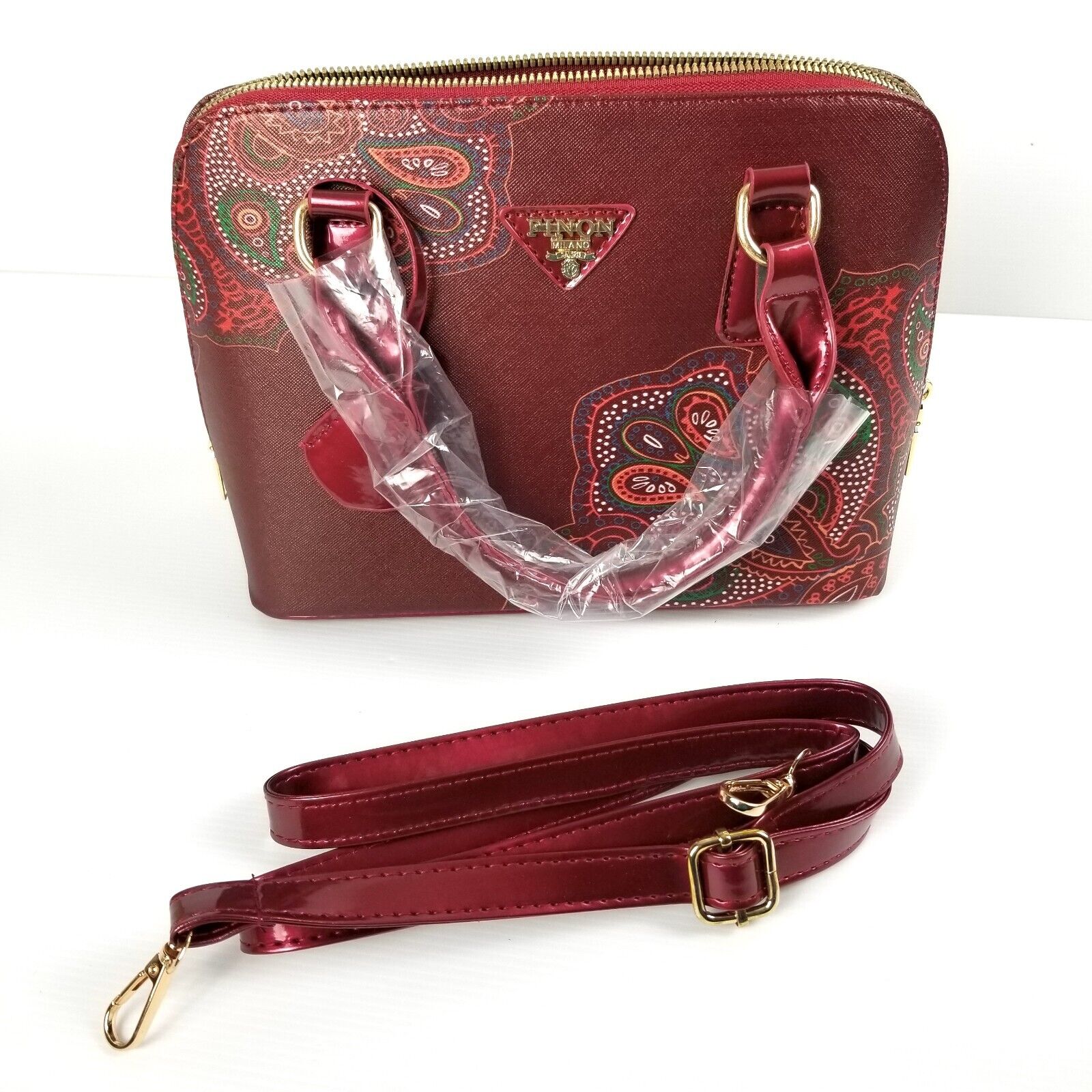 Cherry Red Floral Dotted Indigenous Design Luxury Handbag Purse Shoulder Bag New
