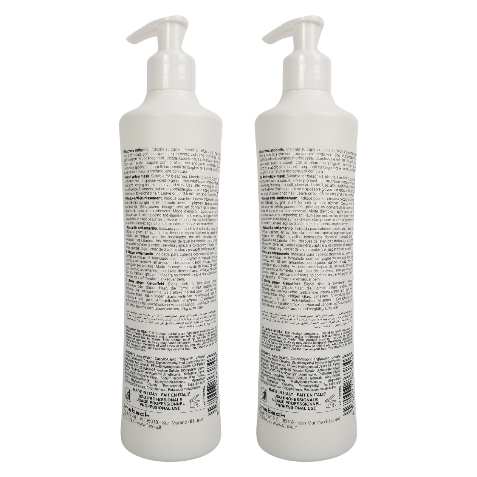 2x Fanola No Yellow Mask Purple Conditioner 350ml Set Pack Blonde Hair Treatment